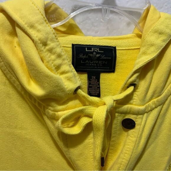 Vintage Ralph Lauren Embroidered Canary Yellow Button Up Hoodie Jacket Size 2XL - Picture 3 of 8